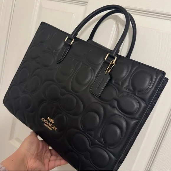 Coach Black Embossed Leather Tote Bag - Picture 6 of 6